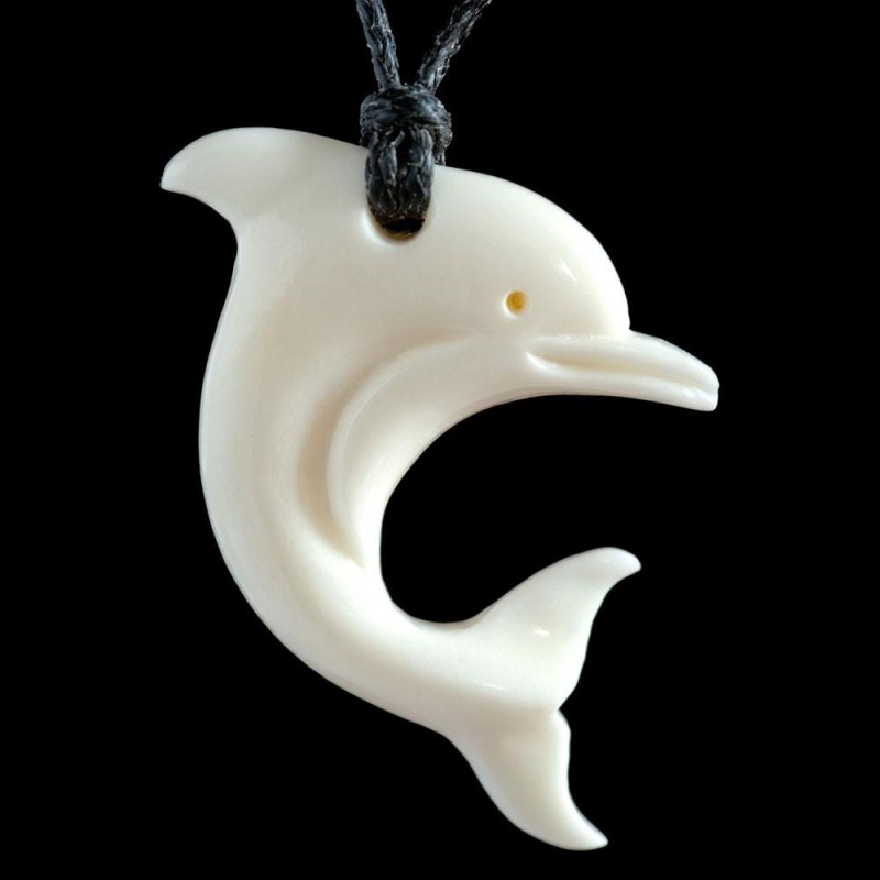  small hand crafted Jumping dolphin bone carving necklace