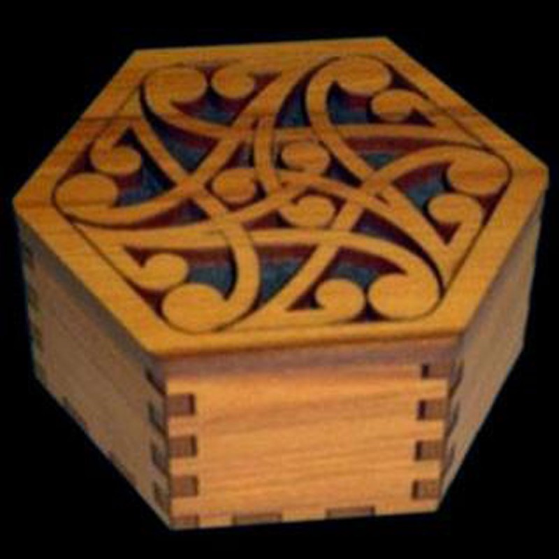 Hexagonal Wooden Kowhaiwhai Pattern Gift Box