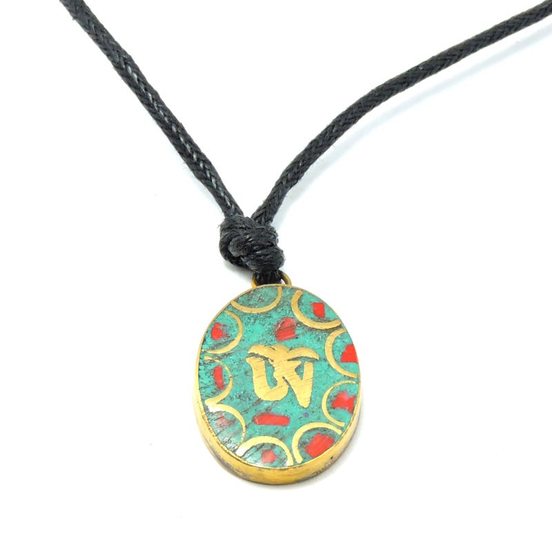 Handmade Tibetan Turquoise and Coral inlayed Kalachakra Pendant Necklace