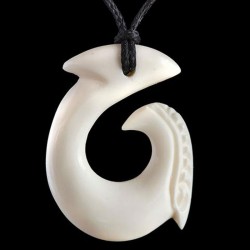 hand carved bone fish hook necklace or Hei-Matau