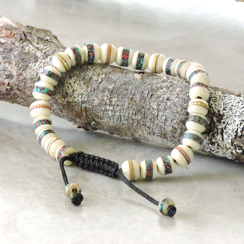 Embedded Bracelet Adjustable Wrist Mala Beads for Meditation (White)