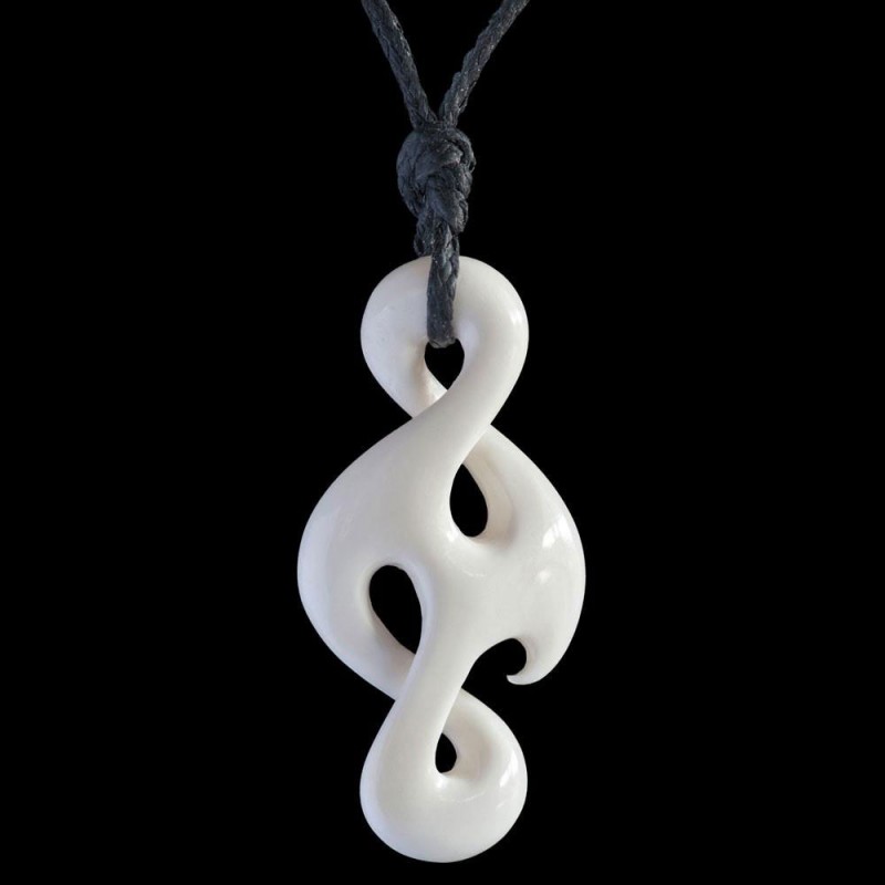 Hand Crafted Pikorua or Eternity Twist Bone Carving Necklace