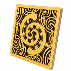 Layered Composite Wood Kowhaiwhai Wall Hanging or Freestanding Tile Called Toru