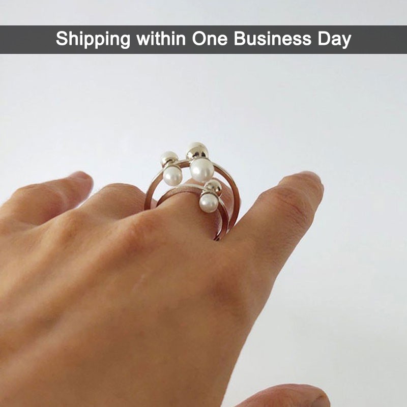 Modern Unique White Pearl Hematite Ring