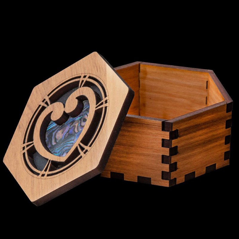 Hexagonal Wooden Heart Patterned Gift Box With Paua Shell Onlay