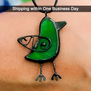 Green Stained Glass Bird Necklace