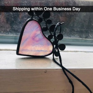 Light Pink Stained Glass Heart Statement Necklace