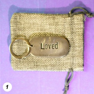 HANDFORGED IRON TAB KEY RING WITH MESSAGE IN VINTAGE LETTERS