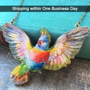 Flying Parakeet Wooden Statement Necklace