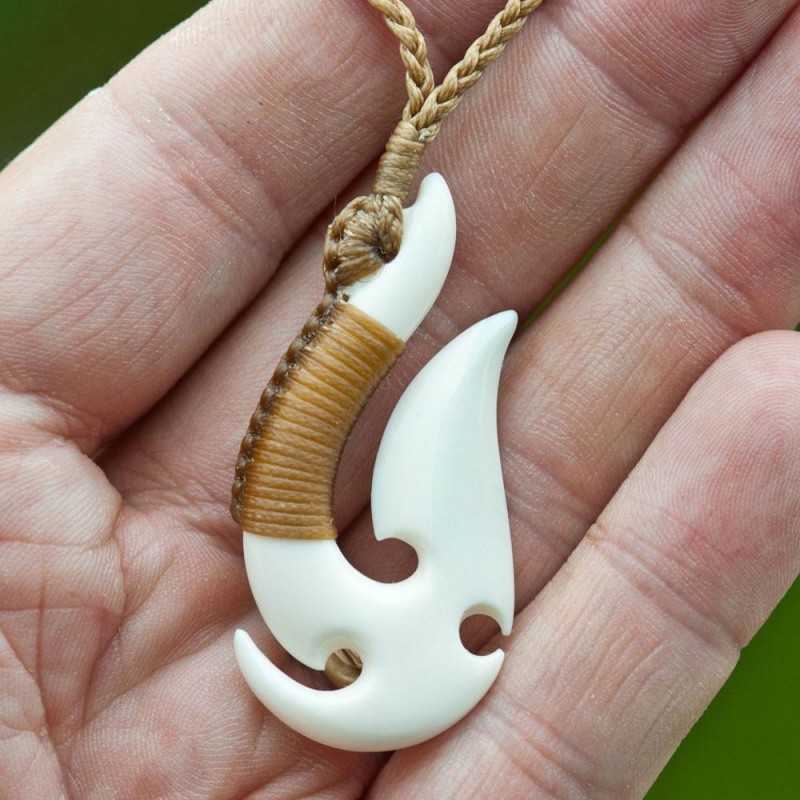 hand carved bone fish hook necklace