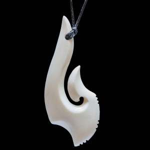 Large hand carved bone fish hook necklace 
