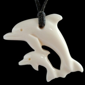 Small Handcrafted Jumping Dolphins Bone Carving Necklace