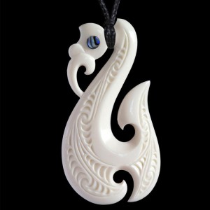 Hand Crafted Manaia with Matau and Koru Bone Carving Necklace