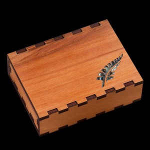 Wooden Slider Gift Box With an Inlayed Fern Leaved Carved in Paua Shell