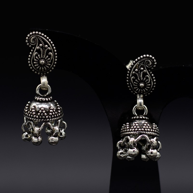 Handmade traditional mango shape silver jhumka