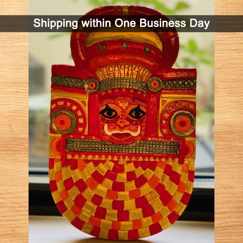 Hand Painted Wooden Theyam Mask for Home Decor