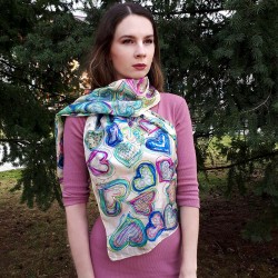 Kisses of hearts – Handpainted Floral Silk Scarf