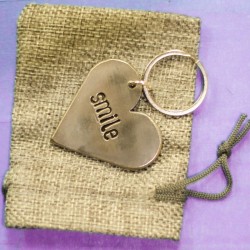 Vintage Letter Stamped Heart Key Ring in Iron With Message