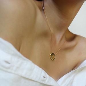 Minimalist Gold Plated Oval Pendant Necklace