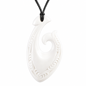 Hand Carved Bone Fish Hook Engraved Matau Necklace