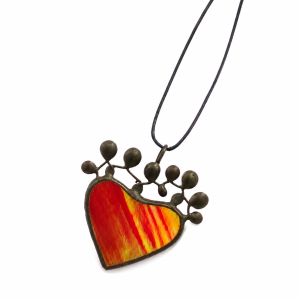 Red Stained Glass Heart Statement Necklace