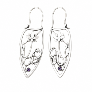 Silver Lotus Flower Earrings with Amethyst