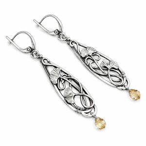 Silver Blue Topaz Leaf Earrings