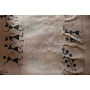 Beige Tussar Silk Stole with Handpainted Warli Tribal Art