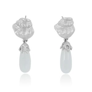 Sea Whisper Moonstone Earrings with a Broken Seashell