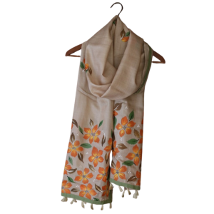 Handpainted Beige Silk Stole