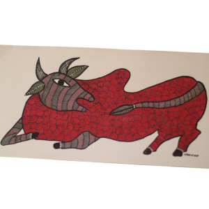 Red Bull Painted in Traditional Indian Gond Style