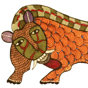 Orange Bull Painted in Traditional Indian Gond Style